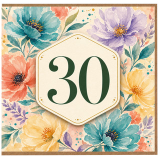30th Birthday Card, Floral Watercolour 30 Birthday Card