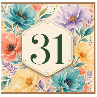 31st Birthday Card, Floral Watercolour 31 Card