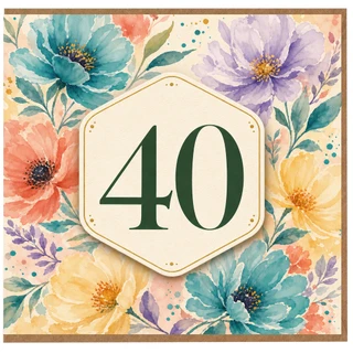 40th Birthday Card, Floral Watercolour Design