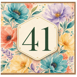 41st Birthday Card, Floral Watercolour Number 41 Card
