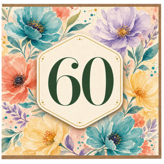 60th Birthday Card, Floral Watercolour Design