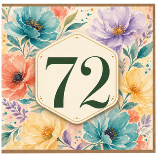72nd Birthday Card, Watercolour Floral Design