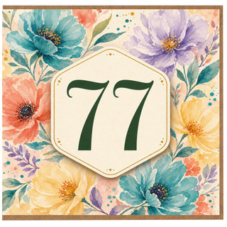 77th Birthday Card, Floral Watercolour Number 77 Card