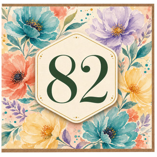 82nd Birthday Card, Floral Watercolour Number 82 Card