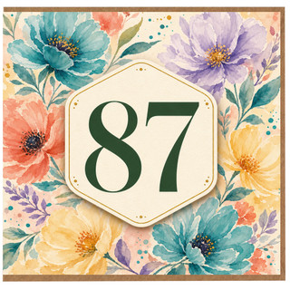 87th Birthday Card, Floral Watercolour Card
