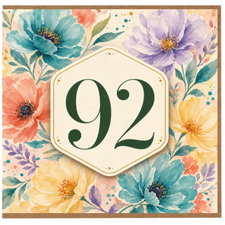 92nd Birthday Card, Floral Watercolour 92 Card