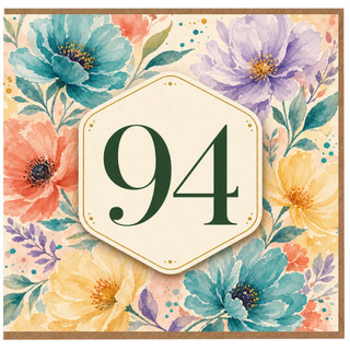 94th Birthday Card, Floral Watercolour Number 94 Card