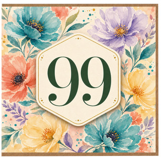 99th Birthday Card, Floral Number 99 Card