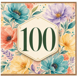 100th Birthday Card, Floral Watercolour Design