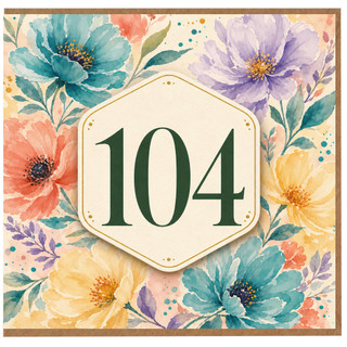 104th Birthday Card, Watercolour Floral Number 104 Card