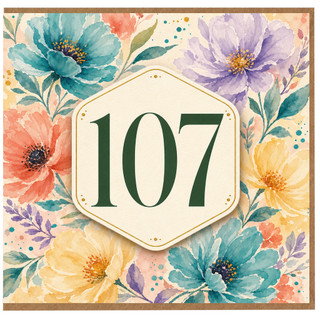107th Birthday Card, Floral Number 107 Birthday Card