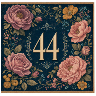 44th Birthday Card, Elegant Floral Gold Number 44