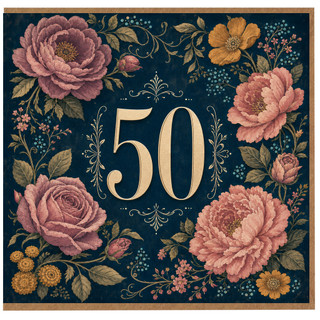 50th Birthday Card, Floral Gold 50 Design