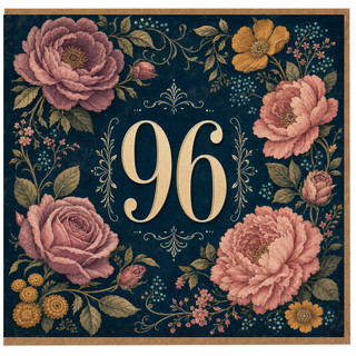 96th Birthday Card, Floral Gold Number 96