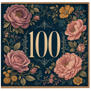 100th Birthday Card, Floral Century Celebration Card
