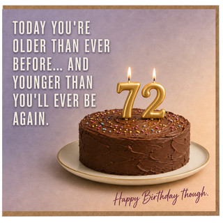 72nd Birthday Card, Funny Cake Birthday Card