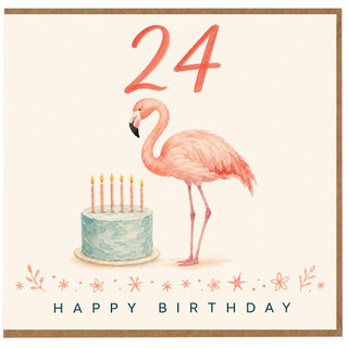 24th Birthday Card, Flamingo Cake Design