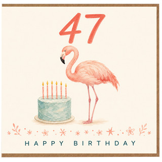 47th Birthday Card, Flamingo Cake Happy Birthday Card