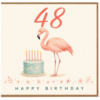 48th Birthday Card, Flamingo Happy Birthday Card