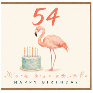 54th Birthday Card, Flamingo Cake Happy Birthday Card