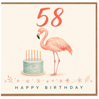 58th Birthday Card, Flamingo Happy Birthday Card