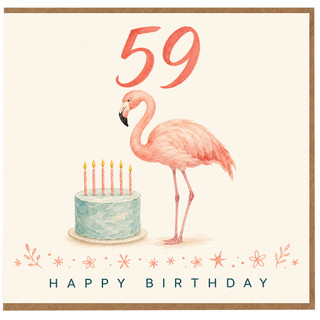 59th Birthday Card, Flamingo Cake Design