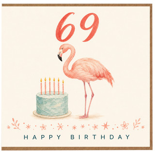 69th Birthday Card, Flamingo Birthday Card for Her