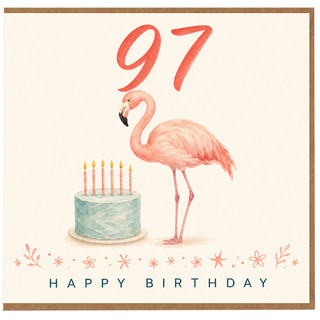 97th Birthday Card, Flamingo Cake Happy Birthday Card
