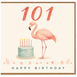 101st Birthday Card, Flamingo Happy Birthday Card