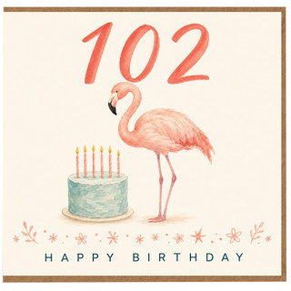 102nd Birthday Card, Flamingo Happy Birthday Card