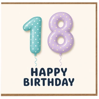 18th Birthday Card, Happy Birthday Balloon Number Design