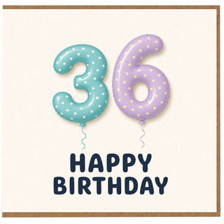 36th Birthday Card, Happy Birthday Balloon Number 36 Card