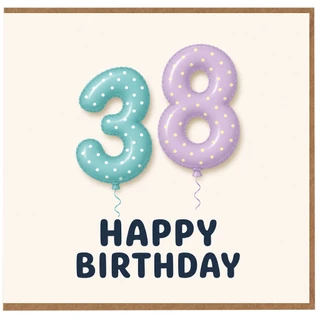 38th Birthday Card, 38 Happy Birthday Balloon Design