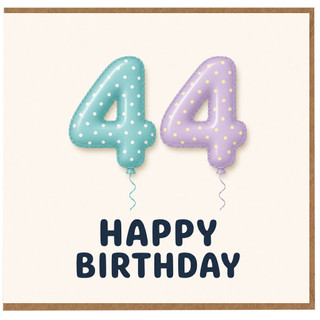 44th Birthday Card, Happy Birthday Balloon Number Design