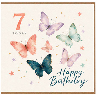 7th Birthday Card, Butterfly Happy Birthday Card