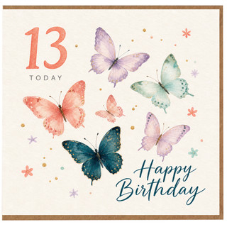 13th Birthday Card, Happy Birthday Butterfly Design