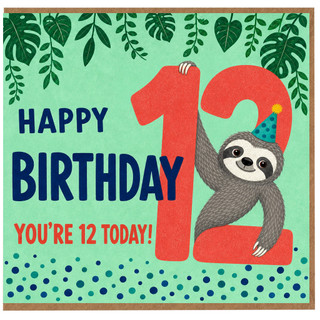 12th Birthday Card, Cute Sloth Happy Birthday Card, You're 12 Today