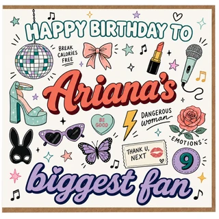 9th Birthday Card, Happy Birthday To Ariana's Biggest Fan Card
