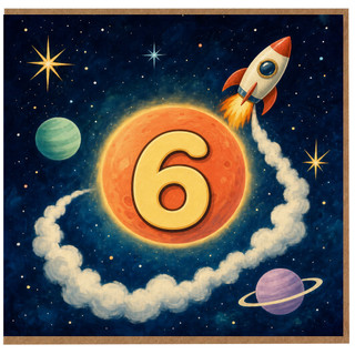 6th Birthday Card, Space Rocket and Planets Design
