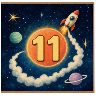 11th Birthday Card, Space Rocket and Planet Design