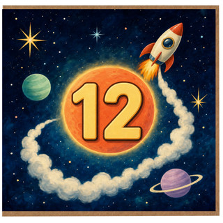 12th Birthday Card, Space Rocket and Planets Design