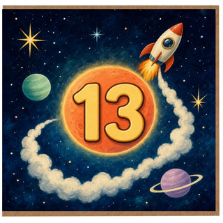 13th Birthday Card, Space Rocket Planet Design