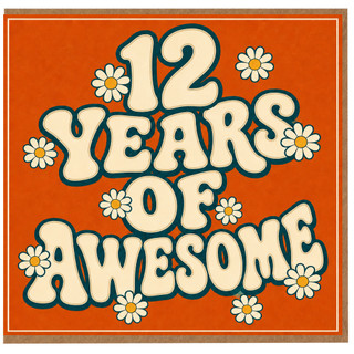 12th Birthday Card, 12 Years of Awesome Retro Daisy Design