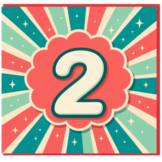 2nd Birthday Card, Retro Sunburst Number Two Design