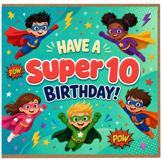 10th Birthday Card, Superhero Boys and Girls