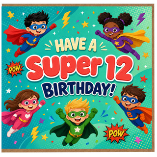 12th Birthday Card, Superhero Kids Birthday Card