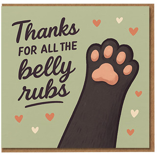 Funny Thank You Card - 'Thanks for All the Belly Rubs' Pet Paw Design, Cute From the Dog or Cat, Perfect for Pet Sitters, Dog Walkers, Vets and Animal Lovers