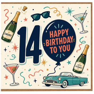 14th Birthday Card, Happy Birthday to You Retro Party Card