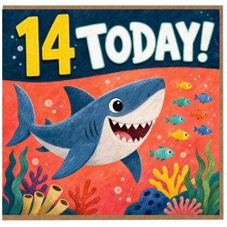 14th Birthday Card, Shark Birthday Card for 14 Year Old