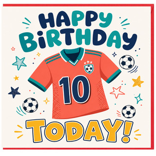 10th Birthday Card, Football Shirt Happy Birthday Card
